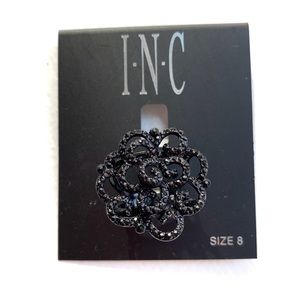 INC Black Crystal Flower Ring